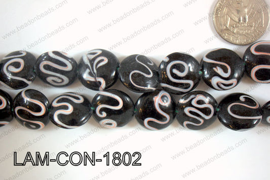 Lampwork Coin 18mm Black/white/pink LAM-CON-1802