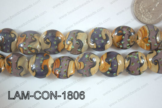 Lampwork Coin 18mm Yellow/purple LAM-CON-1806