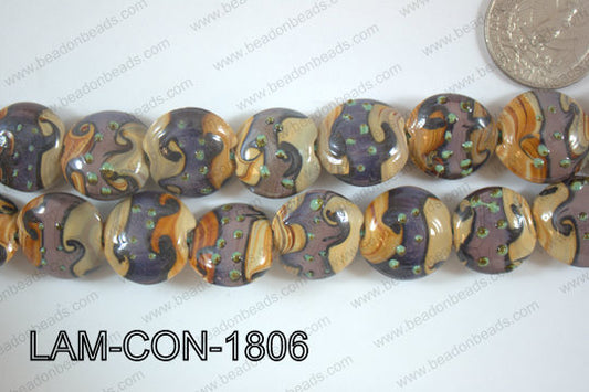 Lampwork Coin 18mm Yellow/purple LAM-CON-1806