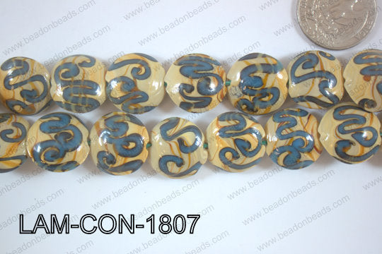 Lampwork Coin 18mm Yellow/blue LAM-CON-1807