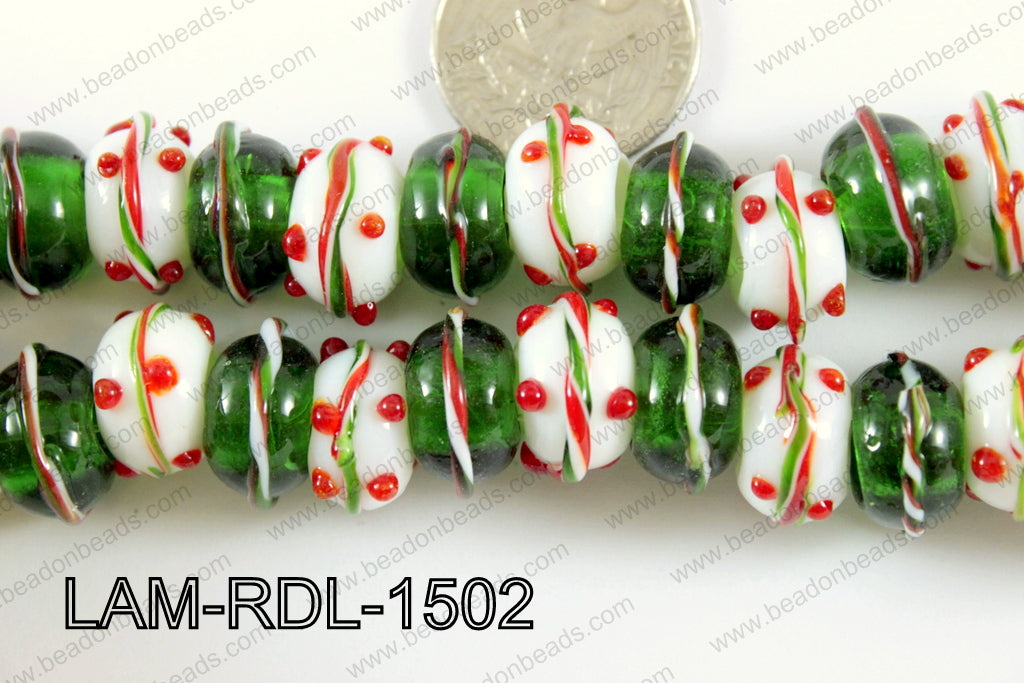 Lampwork Rondelle 9x15mm 6mm hole Dots LAM-RDL-1502