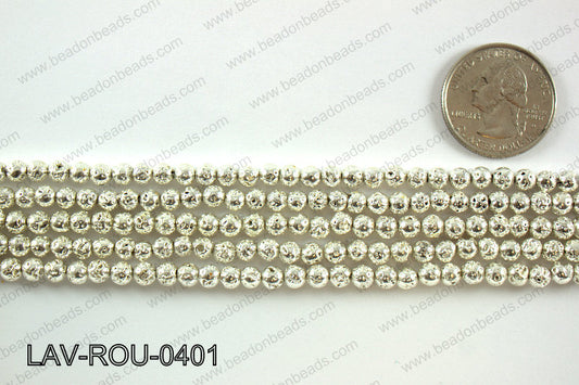 Electroplated Lava Round 4mm, Silver LAV-ROU-0401