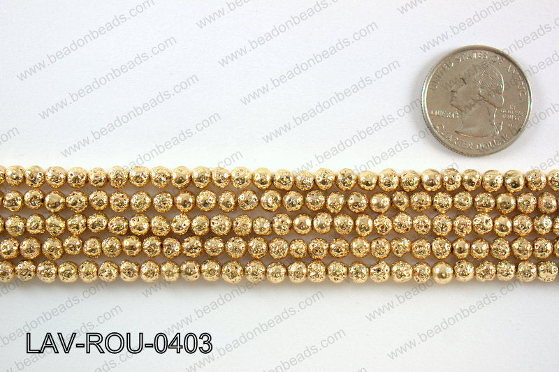 Electroplated Lava Round 4mm, Light gold LAV-ROU-0403