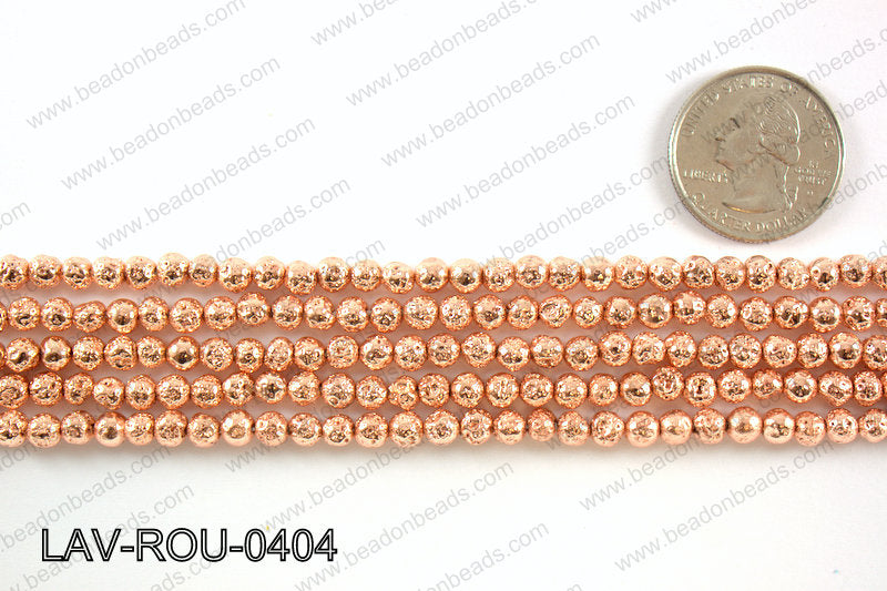 Electroplated Lava Round 4mm, Rose gold LAV-ROU-0404