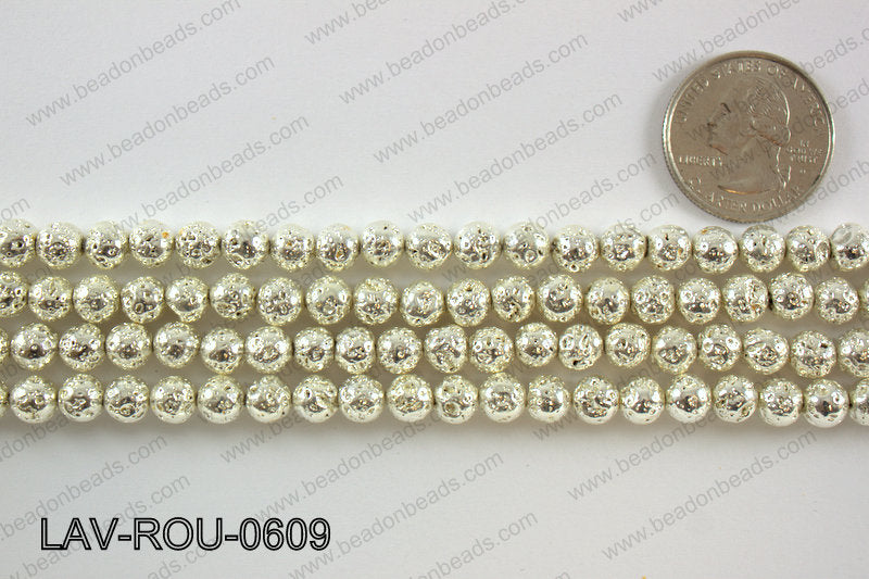 Electroplated Lava Round 6mm, Silver LAV-ROU-0609