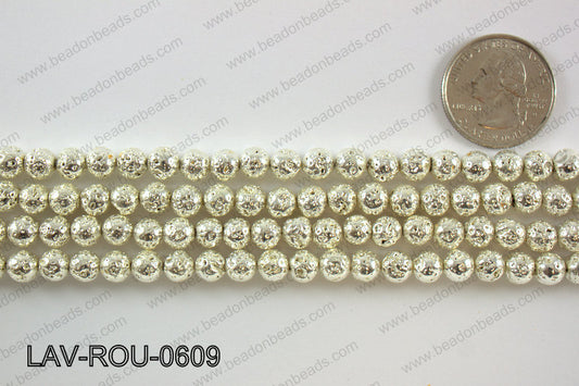 Electroplated Lava Round 6mm, Silver LAV-ROU-0609