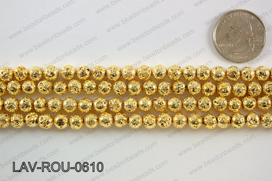 Electroplated Lava Round 6mm, Gold LAV-ROU-0610