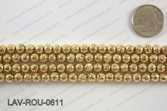 Electroplated Lava Round 6mm, Light gold LAV-ROU-0611