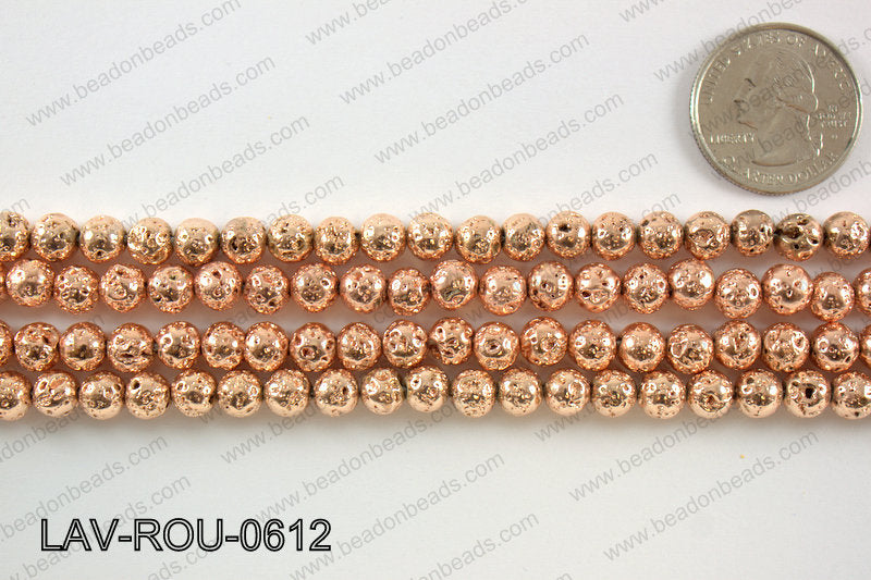 Electroplated Lava Round 6mm, Rose gold LAV-ROU-0612