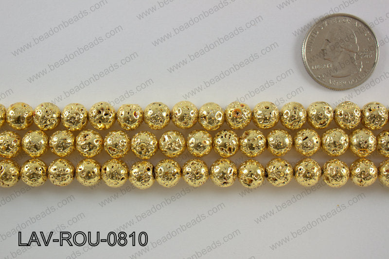 Electroplated Lava Round 8mm, Gold LAV-ROU-0810