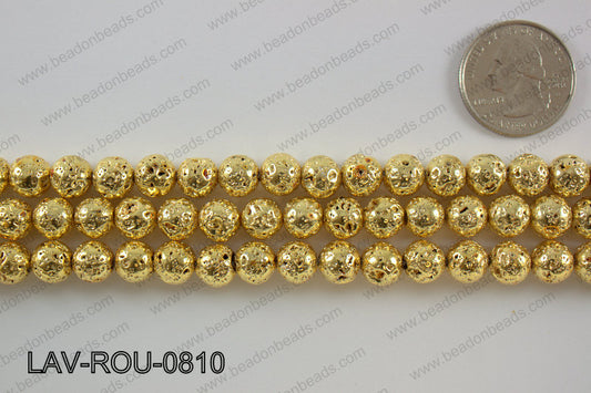 Electroplated Lava Round 8mm, Gold LAV-ROU-0810