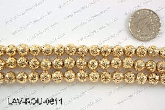Electroplated Lava Round 8mm, Light goldLAV-ROU-0811