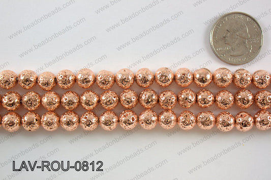 Electroplated Lava Round 8mm, Rose gold LAV-ROU-0812