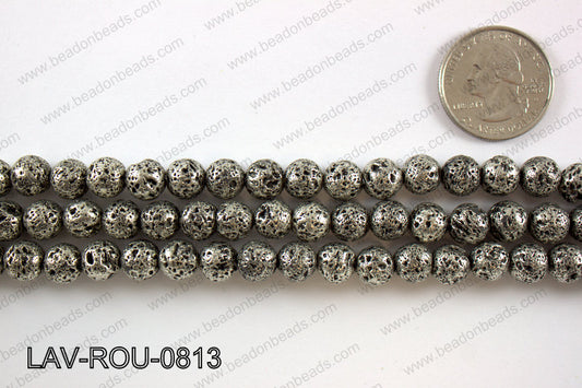 Electroplated Lava Round 8mm, Dark silver LAV-ROU-0813