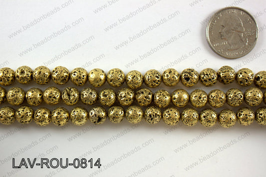 Electroplated Lava Round 8mm, Dark gold LAV-ROU-0814