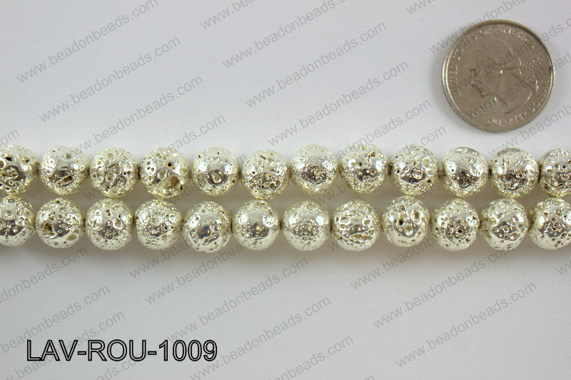 Electroplated Lava Round 10mm, Silver LAV-ROU-1009