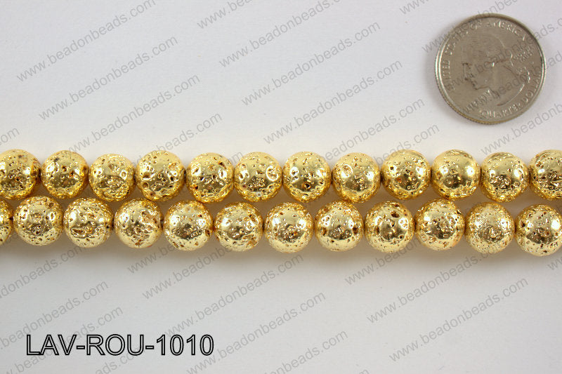 Electroplated Lava Round 10mm, GoldLAV-ROU-1010
