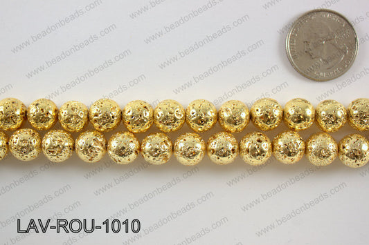 Electroplated Lava Round 10mm, GoldLAV-ROU-1010