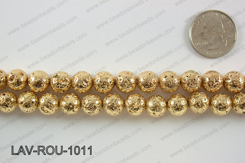 Electroplated Lava Round 10mm, Light gold LAV-ROU-1011