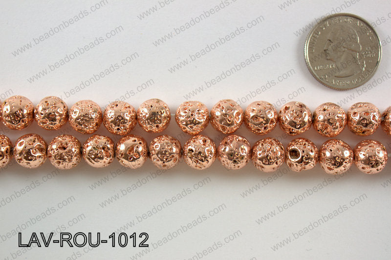 Electroplated Lava Round 10mm, Rose gold LAV-ROU-1012