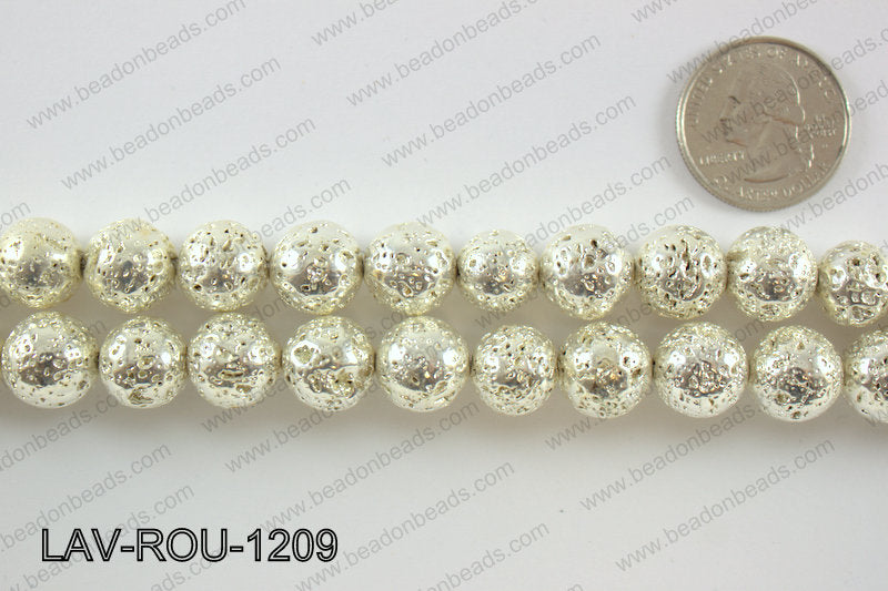 Electroplated Lava Round 12mm, SilverLAV-ROU-1209