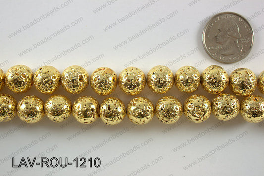 Electroplated Lava Round 12mm, Gold LAV-ROU-1210