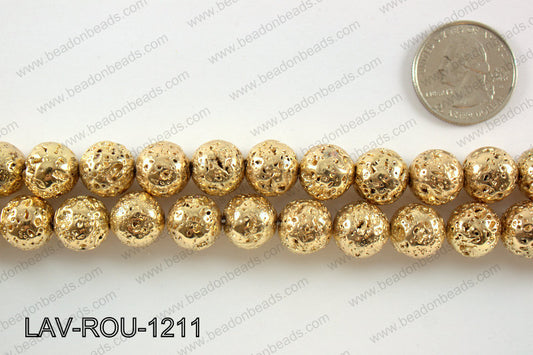 Electroplated Lava Round 12mm, Light gold LAV-ROU-1211