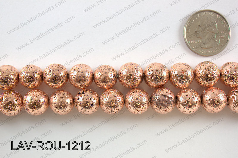 Electroplated Lava Round 12mm, Rose gold LAV-ROU-1212