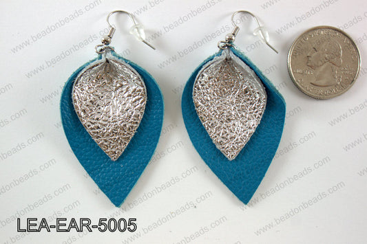 Double Leather leaf earrings 50x32mm LEA-EAR-5005