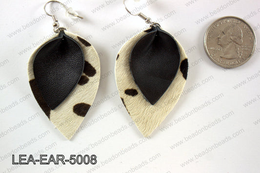Double Leather leaf earrings 50x32mm LEA-EAR-5008