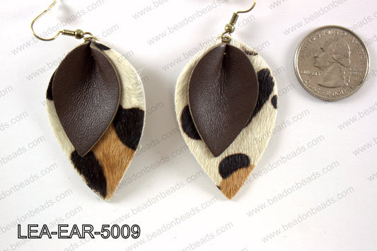 Double Leather leaf earrings 50x32mm LEA-EAR-5009