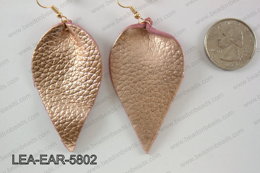 Leather leaf earrings 58x35mm LEA-EAR-5802
