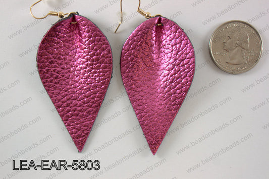 Leather leaf earrings 58x35mm LEA-EAR-5803
