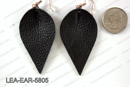 Leather leaf earrings 58x35mm LEA-EAR-5805