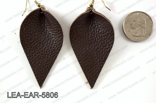 Leather leaf earrings 58x35mm LEA-EAR-5806
