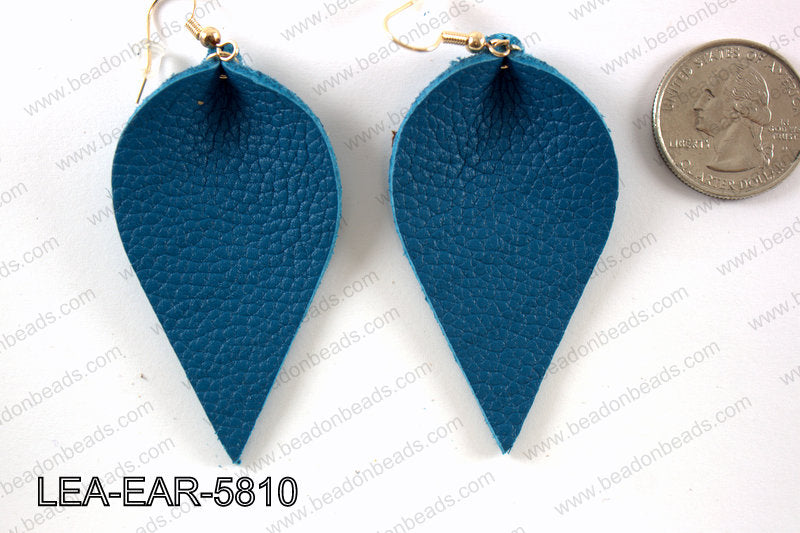 Leather leaf earrings 58x35mm LEA-EAR-5810