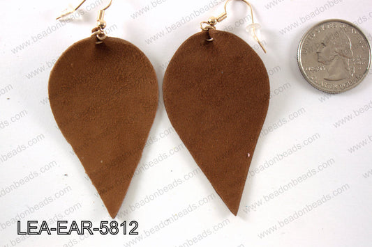 Leather leaf earrings 58x35mm LEA-EAR-5812