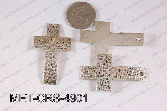 Hammered Metal Cross Connector Light Silver 49x29mm MET-CRS-4901