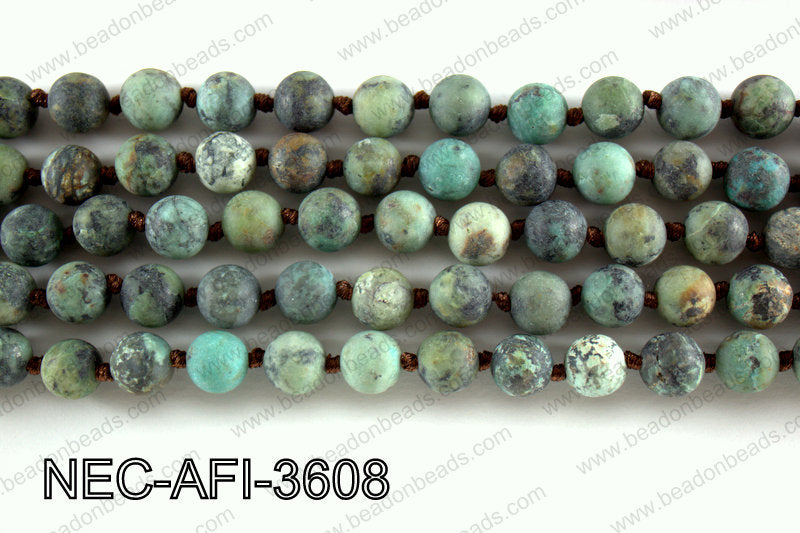 Knotted 8mm Matte African Turquoise necklace  NEC-AFI-3608