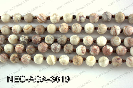 Knotted 8mm Matte Mexican Crazy Lace Agate necklace  NEC-AGA-361