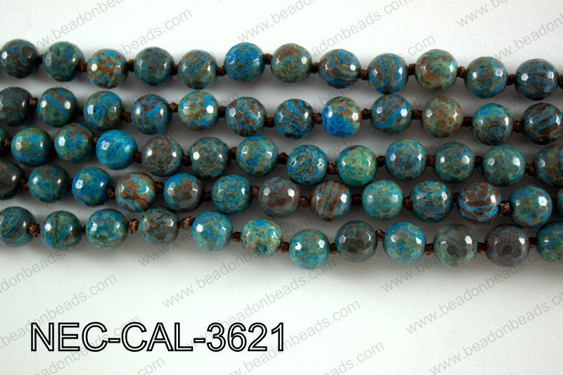 Knotted 8mm Faceted Rainbow Calsilica necklace  NEC-CAL-3621