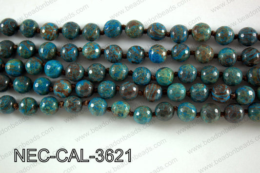 Knotted 8mm Faceted Rainbow Calsilica necklace  NEC-CAL-3621
