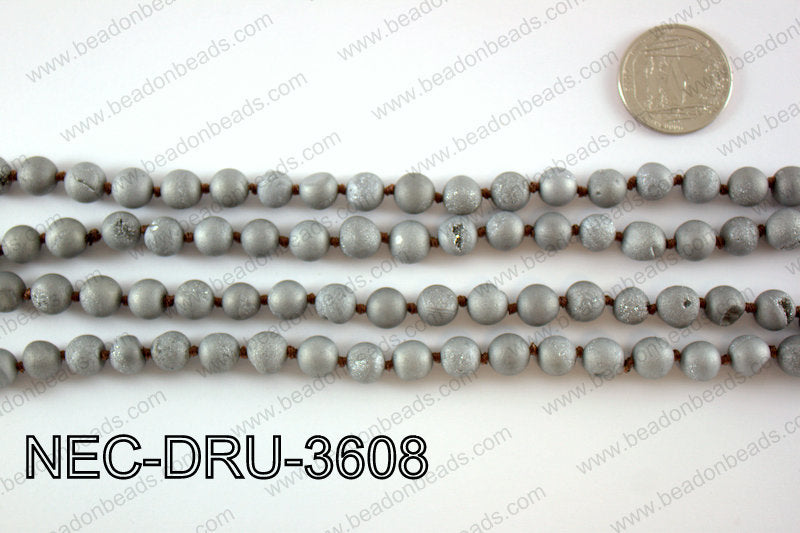 KNOTTED 8MM DRUZY AGATE NECKLACE NEC-DRU-3608