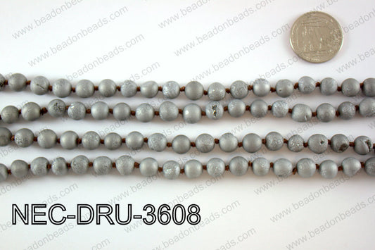 KNOTTED 8MM DRUZY AGATE NECKLACE NEC-DRU-3608