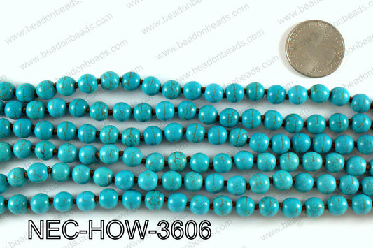 Knotted 8mm howlite turquoise necklace NEC-HOW-3606