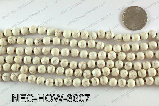 Knotted 8mm howlite cream necklace NEC-HOW-3607