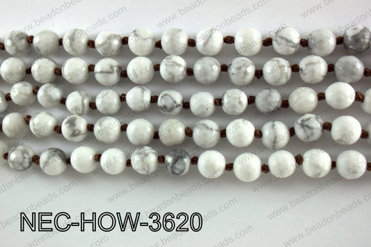 Knotted 8mm faceted howlite necklace  NEC-HOW-3620