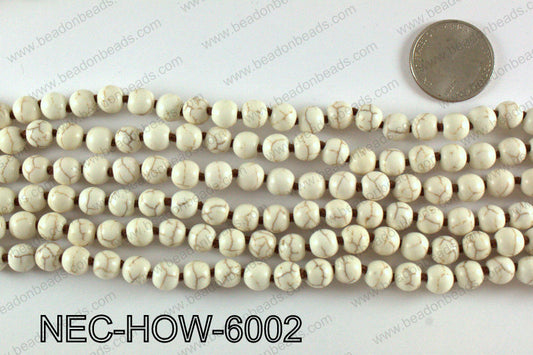Knotted 8mm howlite cream necklace NEC-HOW-6002