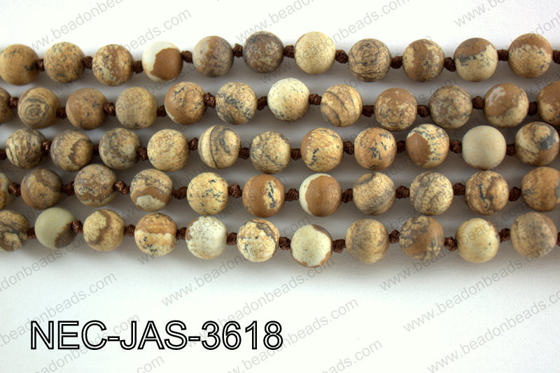 Knotted 8mm Matte Picture Jasper necklace  NEC-JAS-3618