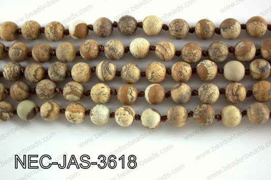 Knotted 8mm Matte Picture Jasper necklace  NEC-JAS-3618